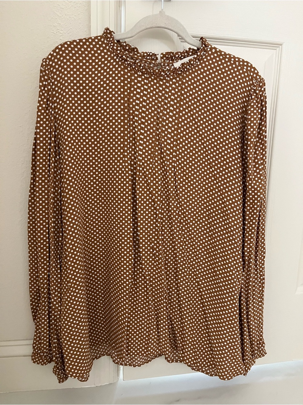 LOFT Brown Polka Dot Long-Sleeve Blouse - Picture 8 of 9